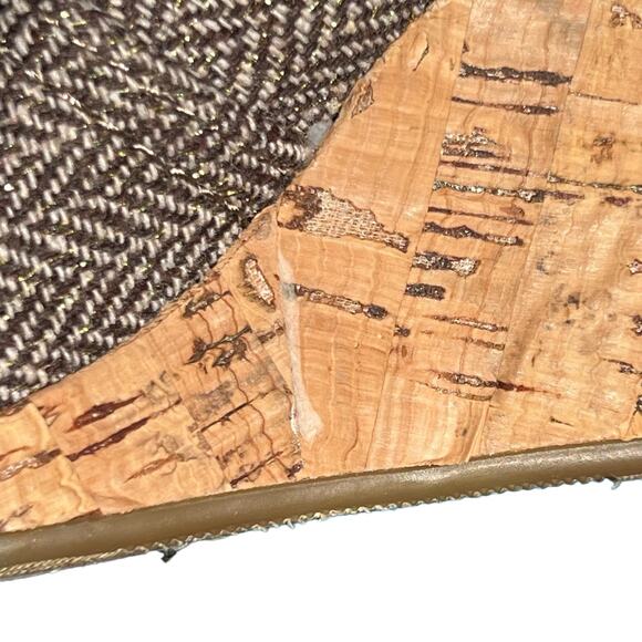 Tom’s Women’s Brown & Tan Herringbone Peep-Toe Cork Wedges Size 7 - Picture 12 of 13